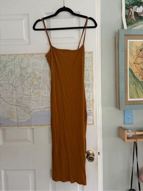 Women's body con Slip Midi Dress in Mustard